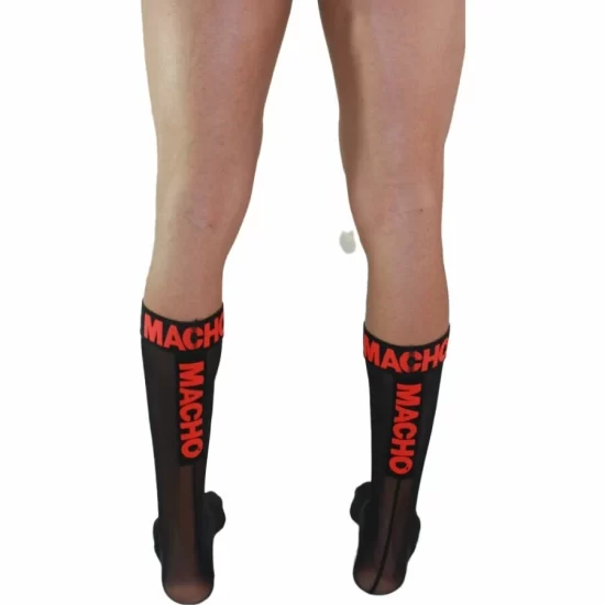 Macho Thin Socks Black/Red One Size - Elastic Semi-Transparent Design